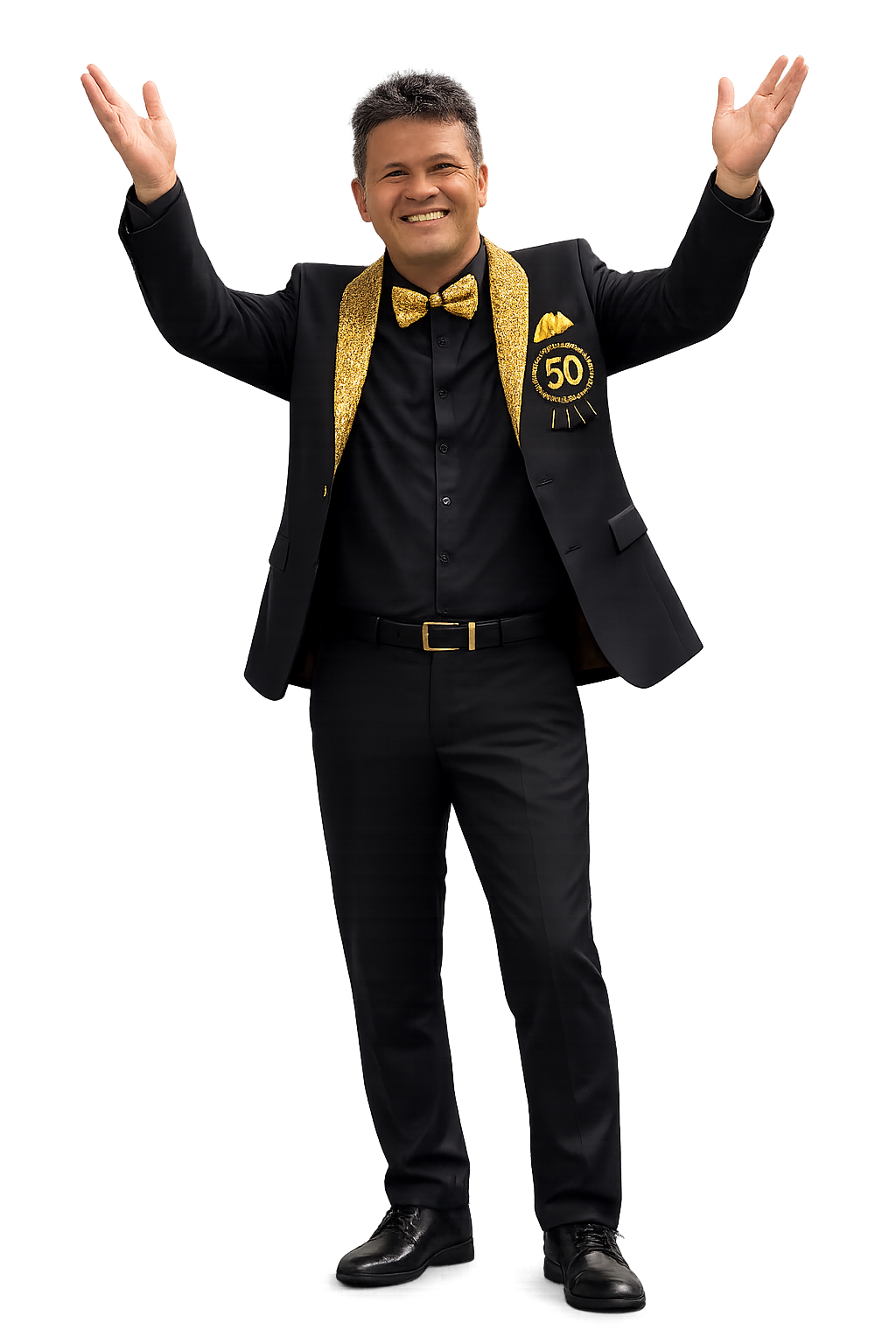 Martin with his arms raised